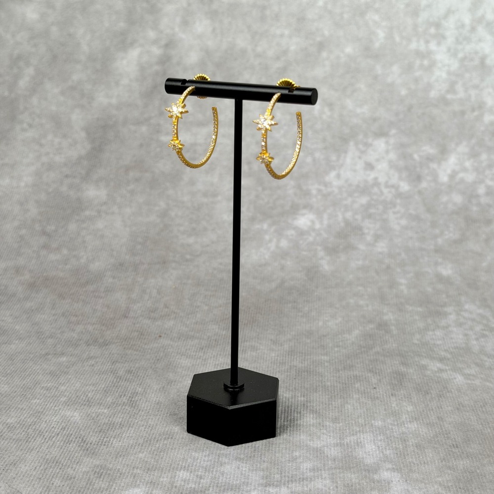 Freida Rothman Celestial Gold Pave Starburst Hoop Earrings Crystal Star Fairy